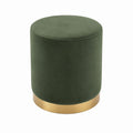 Runder Polsterhocker dunkelgrün aus Polyester-Samt mit goldfarbenem Stahlfuß Ø 40 cm Höhe 45 cm