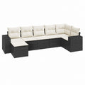 7-teiliges Gartenlounge Set in L-Form Schwarz PE-Rattan mit cremefarbenen Polyesterkissen 350 x 140 x 60.5 cm