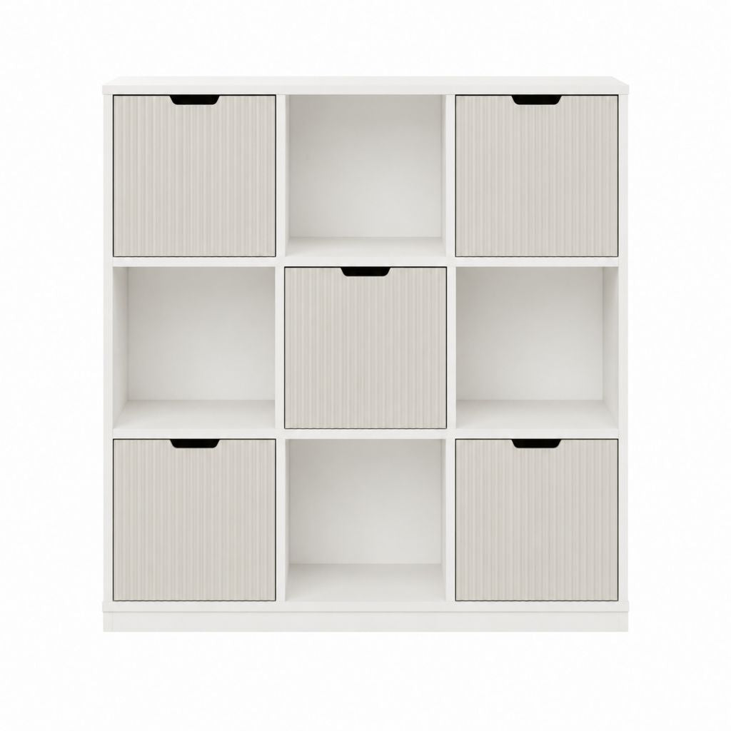 Würfelregal mit 5 Türen Weiß Beige Spanplatte 90 x 30 x 90 cm