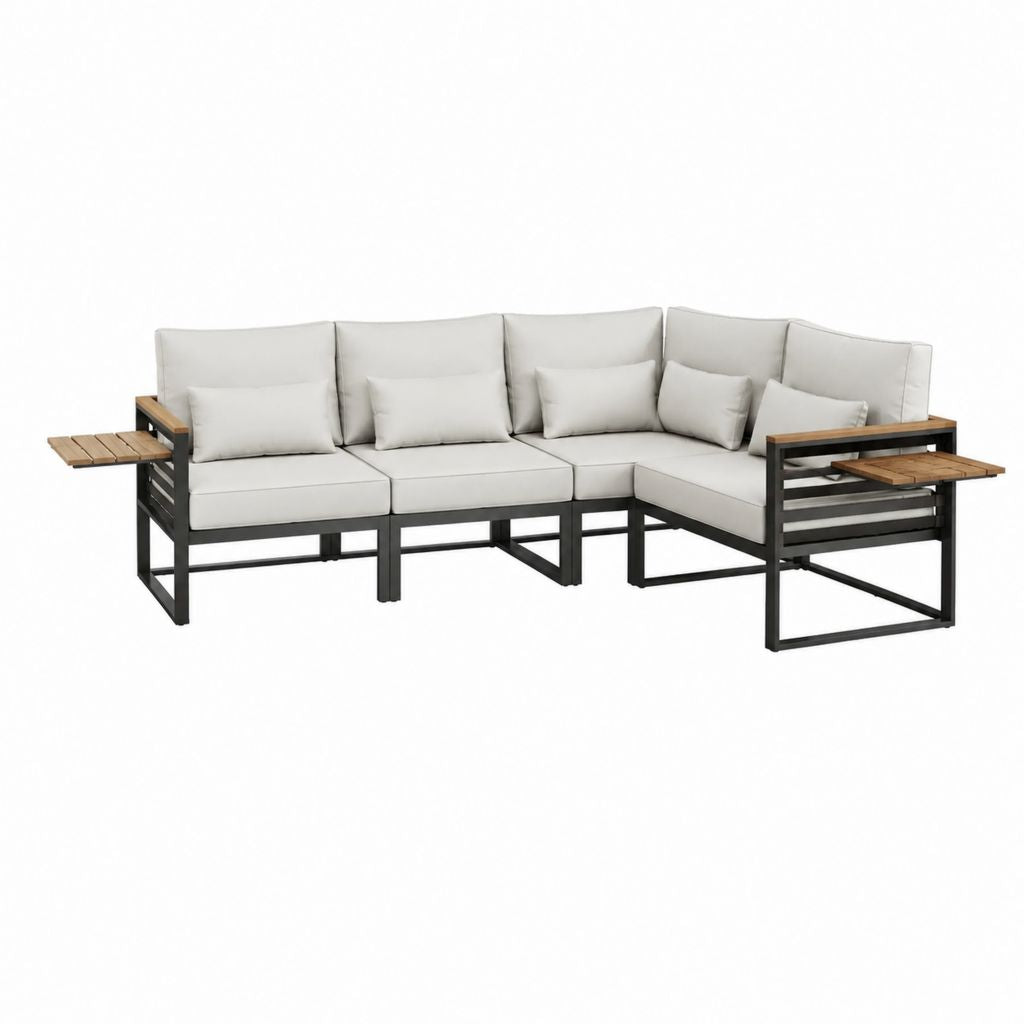 Gartensofa Ecklounge 3-teilig Beige Stahl Akazienholz 238 x 238 x 63 cm