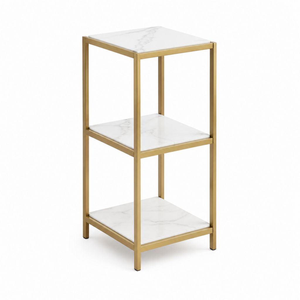 Standregal Goldfarben Stahl und MDF in Marmoroptik rechteckig 40 x 30 x 90 cm