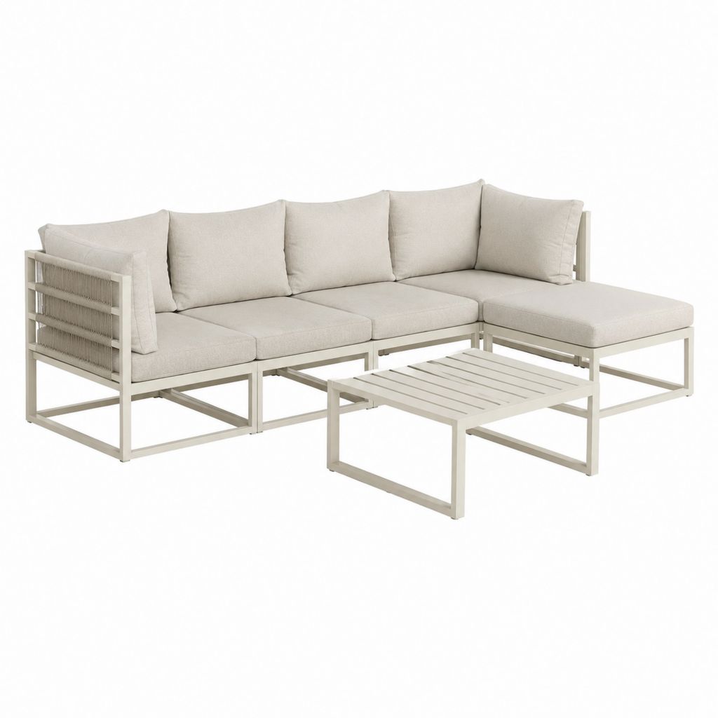 Gartenlounge Set L-Form Beige Aluminium mit 3-Sitzer Ecksofa und Couchtisch 245 x 150 x 70 cm