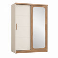 Schwebetürenschrank mit Spiegel Eichefarben Creme Spanplatte rechteckig 120 x 60 x 200 cm