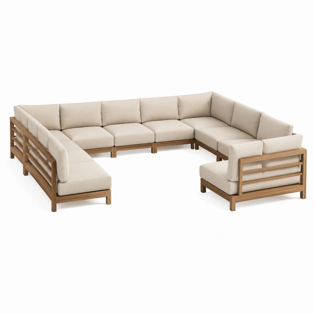 9-teiliges Gartensofa Set Creme Massives Akazienholz U-Form 400 x 160 x 75 cm