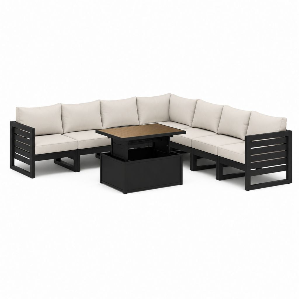 Gartenlounge Ecksofa Set L-förmig Schwarz Aluminium Beige Polyester 260 x 260 x 65 cm
