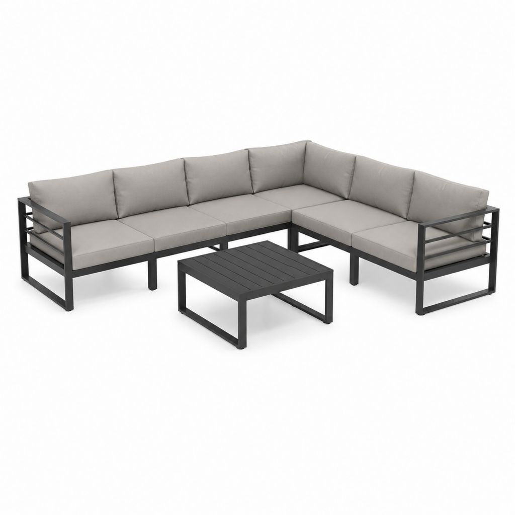 Gartenlounge-Set Ecksofa mit Couchtisch Grau Stahl Polyester 250 x 250 x 70 cm