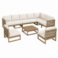 9-teiliges Gartenlounge Set Beige aus Akazienholz mit Ecksofa Sesseln und Couchtisch 300 x 230 cm
