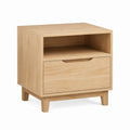 Nachttisch aus MDF mit Eichenfurnier natur rechteckig 45 x 40 x 55 cm mit Schublade und offenem Fach