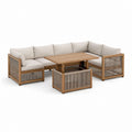 Gartensofa Ecklounge 3-teilig Beige Akazienholz L-Form mit Hubtisch 225 x 225 x 70 cm
