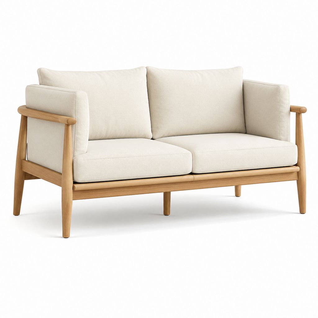 2-Sitzer Gartensofa Beige aus Akazienholz mit Polyesterbezug 140 x 75 x 78 cm