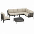5-teiliges Gartenlounge-Set Beige mit pulverbeschichtetem Stahlgestell und PE-Geflecht 275 x 205 cm