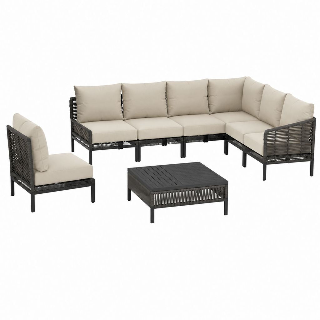 5-teiliges Gartenlounge-Set Beige mit pulverbeschichtetem Stahlgestell und PE-Geflecht 275 x 205 cm
