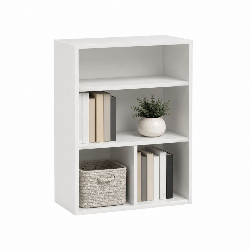 Bücherregal Weiß aus melaminharzbeschichteter Spanplatte mit 4 offenen Fächern 60 x 30 x 90 cm