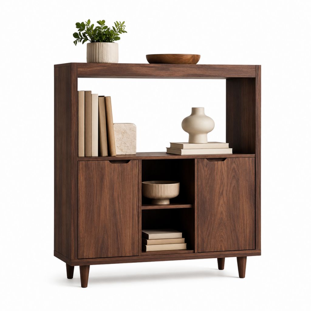 Bücherregal mit Schranktüren Walnussbraun Spanplatte rechteckig 90 x 35 x 120 cm