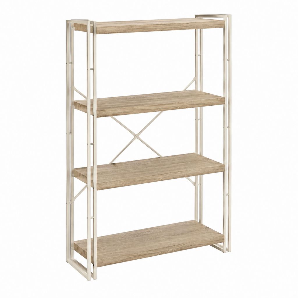 Bücherregal Standregal 4 Ablagen Eiche-Optik Stahl Silber 80 x 30 x 160 cm