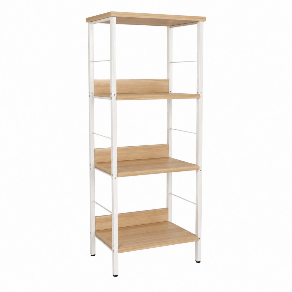 Bücherregal Weiß Eiche-Optik Stahl MDF rechteckig 60 x 35 x 160 cm mit 4 Ablagen