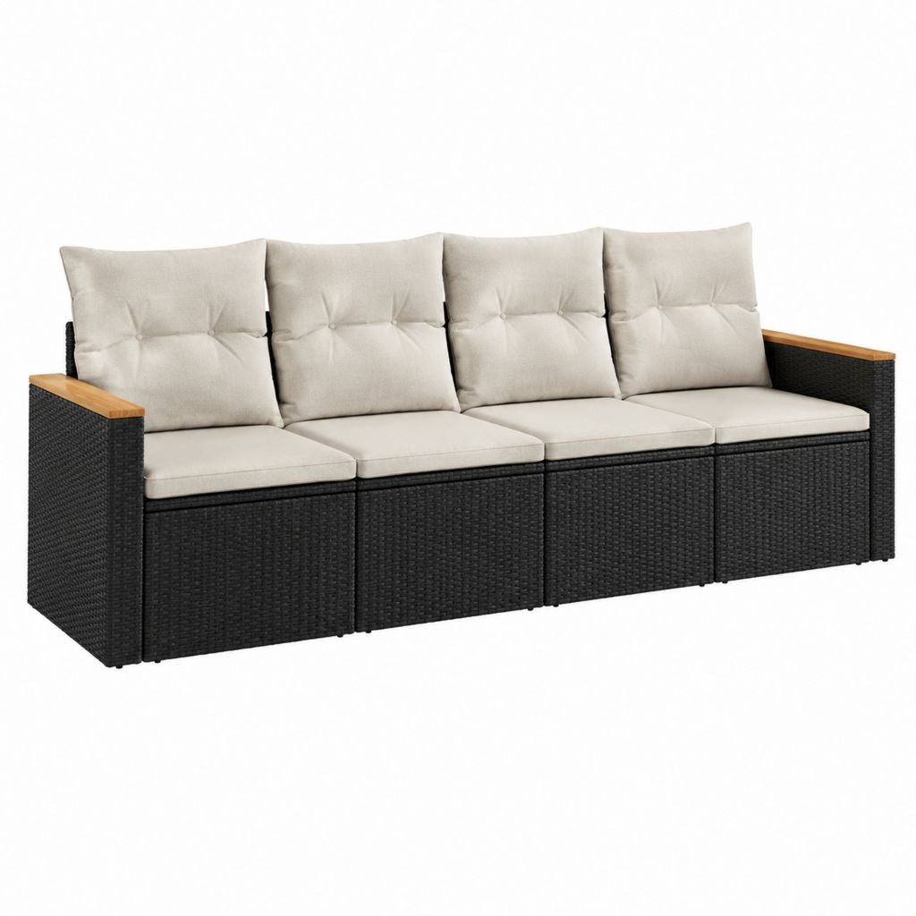 4-Sitzer Gartensofa Schwarz Beige PE-Polyrattan Stahl Polyester 280 x 70 x 75 cm