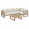 5-teiliges Gartensofa Set Beige Akazienholz Stahl L-Form 250 x 190 cm mit Couchtisch