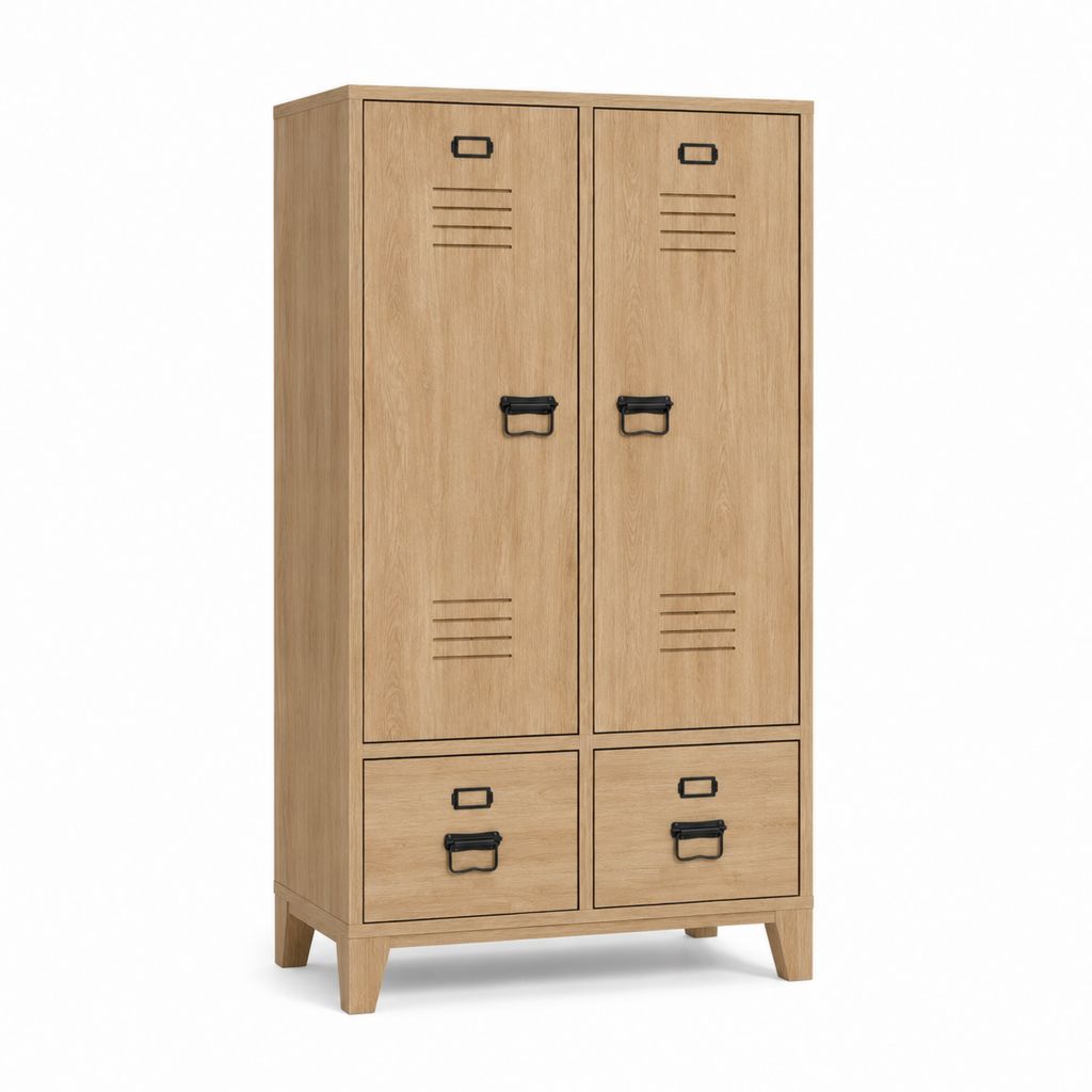Kleiderschrank mit 2 Türen und 2 Schubladen in Eichenfarbe aus MDF 80 x 40 x 180 cm