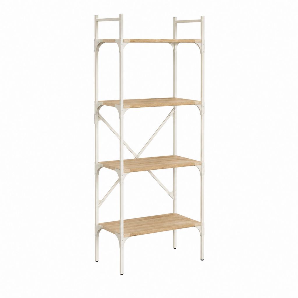 Bücherregal Standregal Naturweiß Stahl Bambus 80 x 40 x 180 cm mit 4 Ablagen