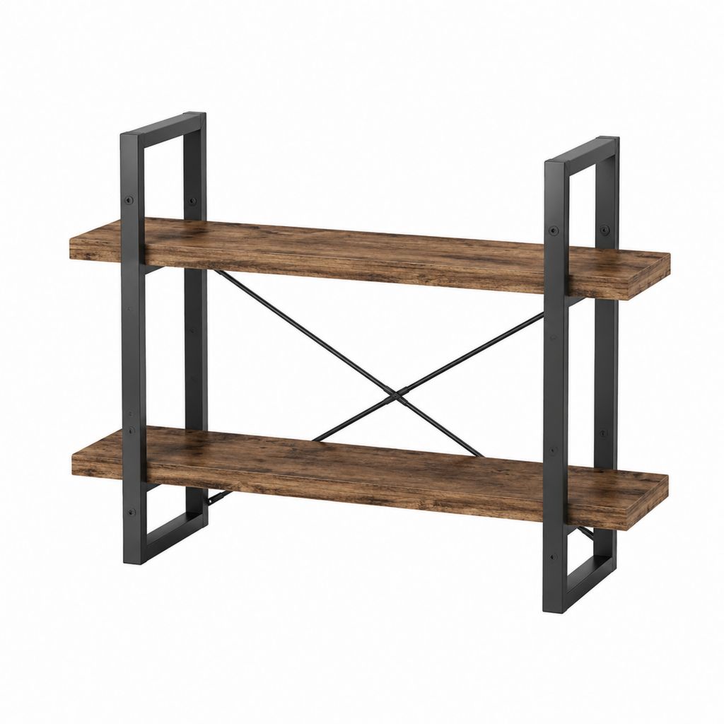 Standregal rechteckig Braun Schwarz aus Spanplatte und pulverbeschichtetem Stahl 100 x 30 x 80 cm mit 2 Ablagen