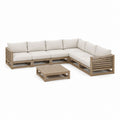 Gartenlounge Ecksofa Set Beige aus massivem Akazienholz L-Form 290 x 220 cm mit Couchtisch